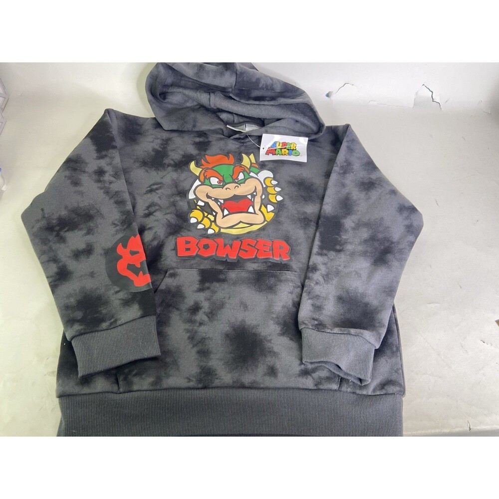 Nintendo Super Mario Bowser Tie dye Long Sleeve Sweatshirt Hoodie Boys Size 10